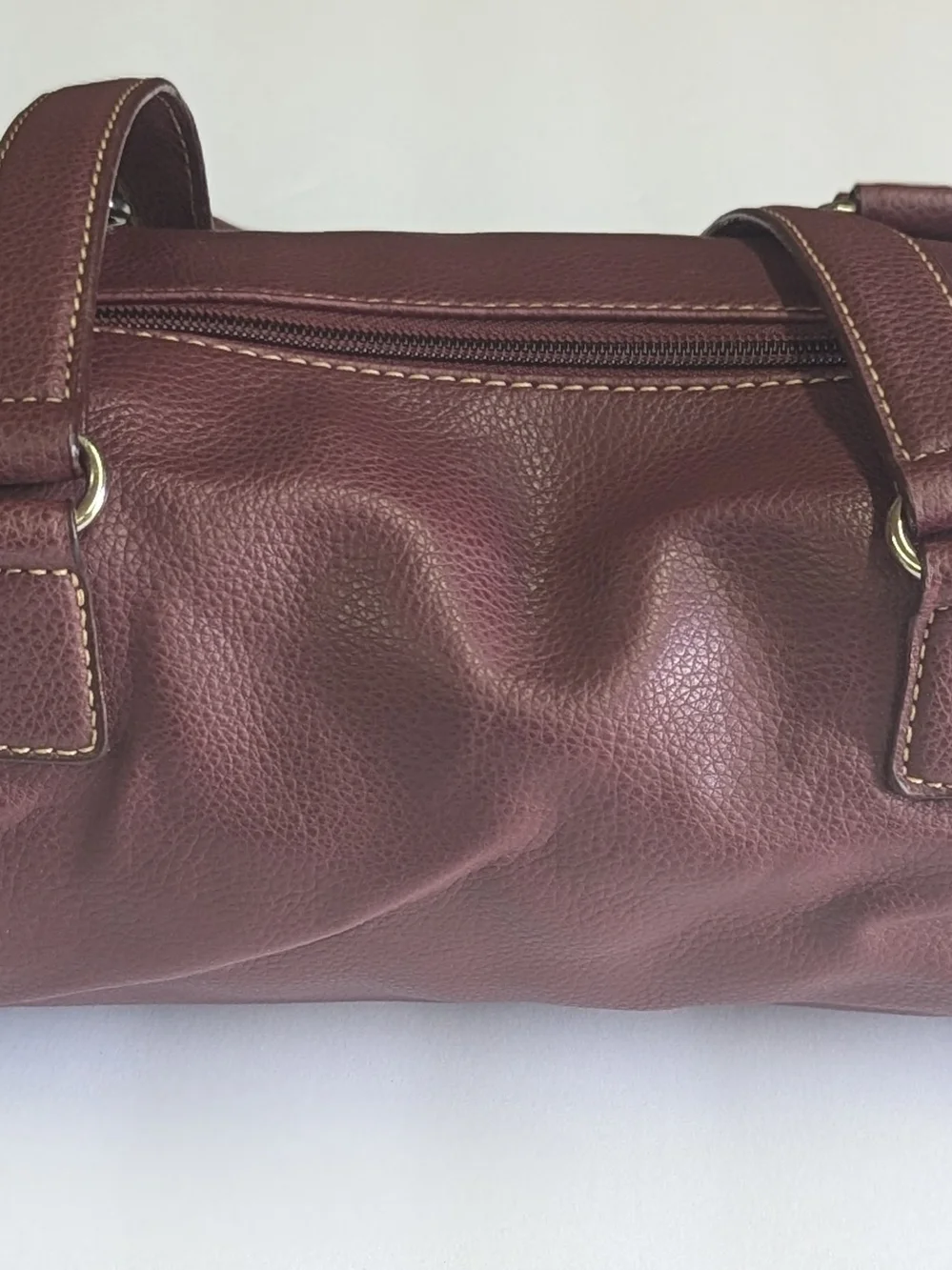 Nine West Burgundy Faux Leather Satchel Shoulder Bag Top Zip Medium Handbag 15x5